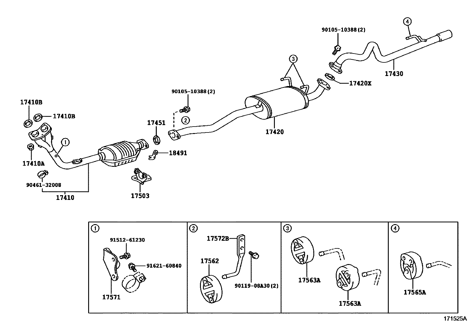 Toyota HILUX Exhaust Pipe EPC diagram — 171525A