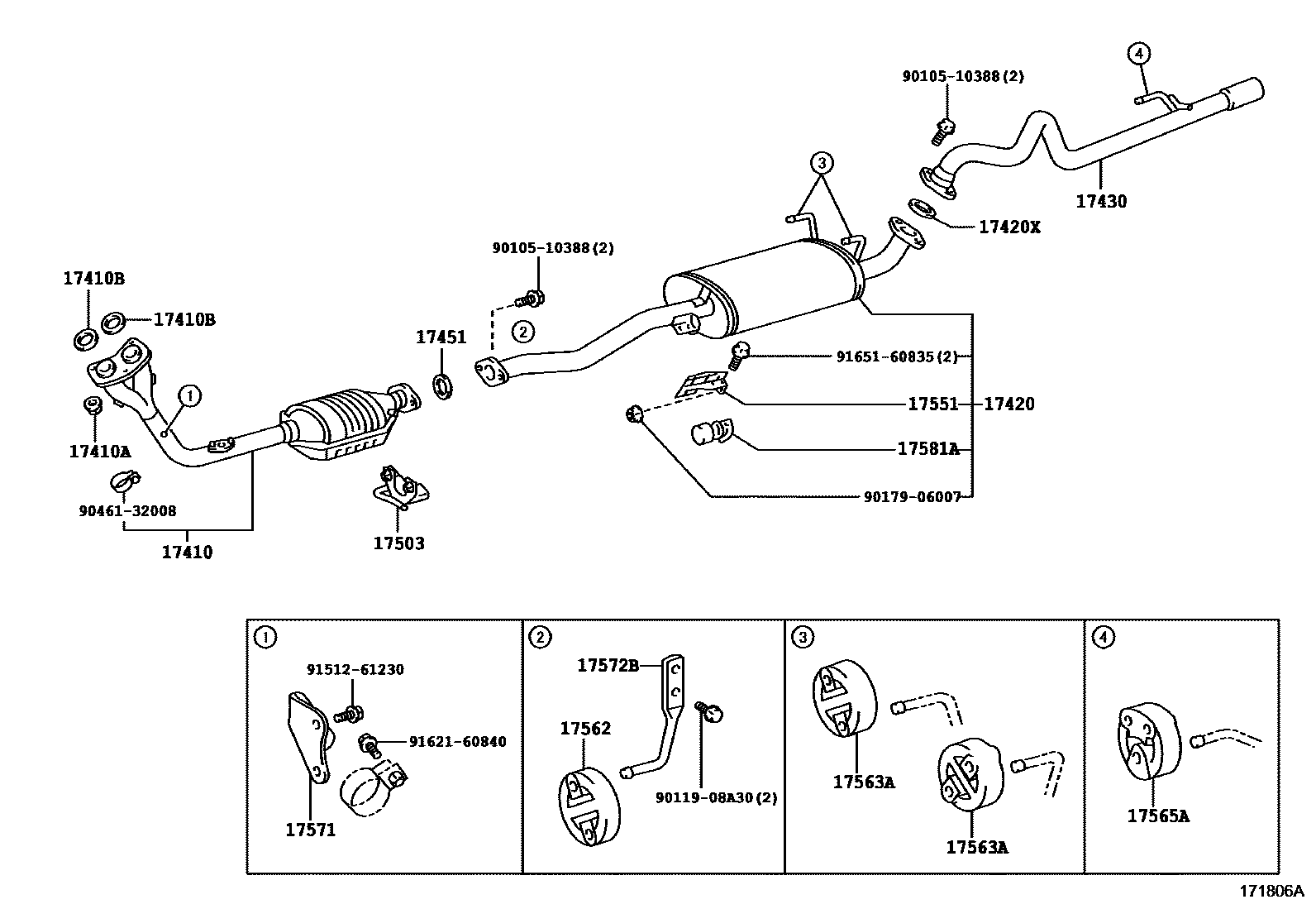 Toyota HILUX Exhaust Pipe EPC diagram — 171806A