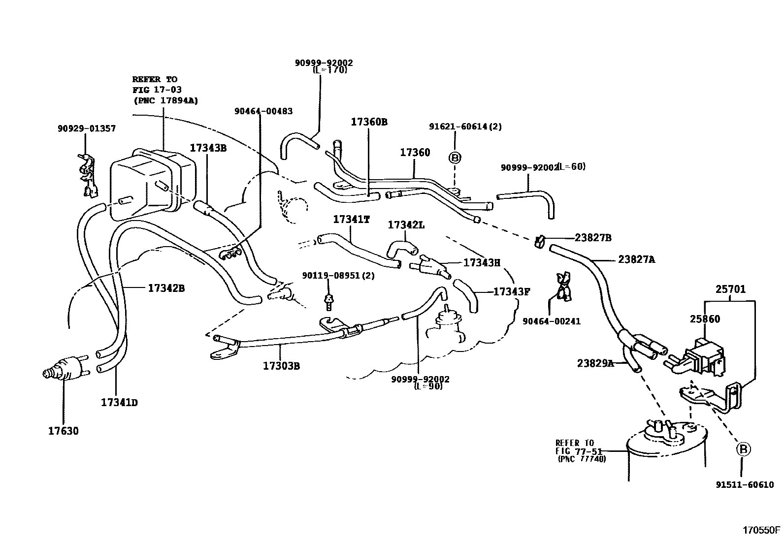 Toyota HILUX vacuum tube EPC diagram — 170550F
