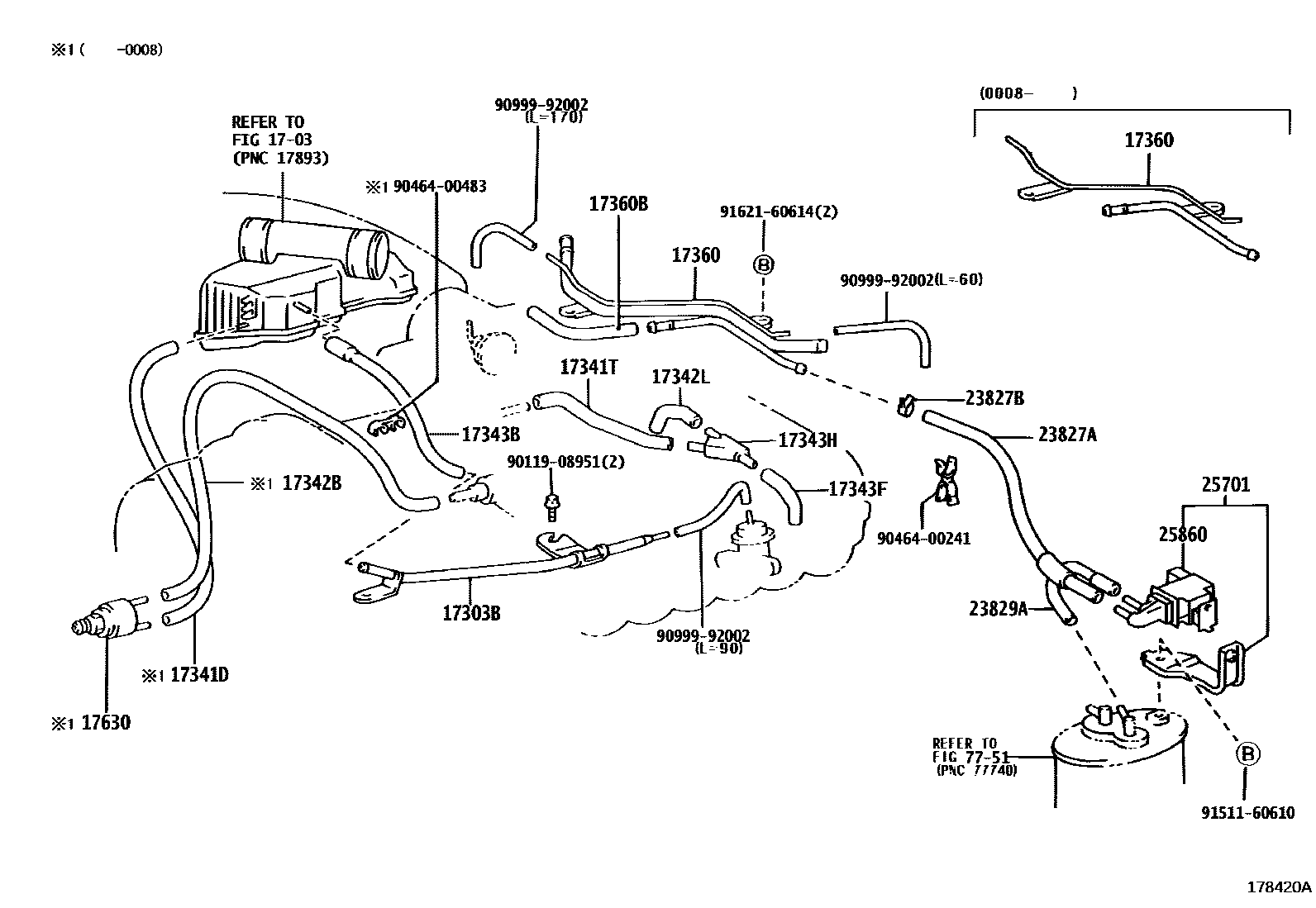 Toyota HILUX vacuum tube EPC diagram — 178420A