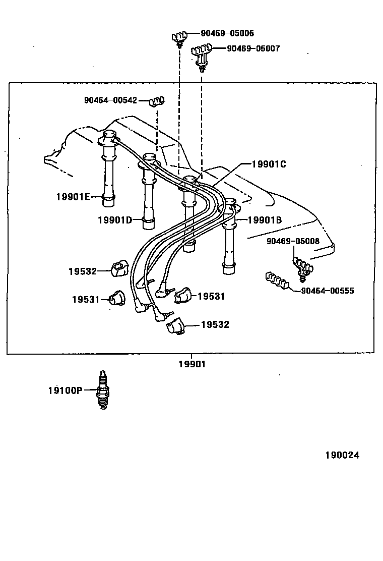 Toyota HILUX 点火线圈和火花塞 EPC diagram — 190024
