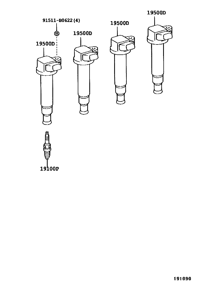 Toyota HILUX 点火线圈和火花塞 EPC diagram — 191090