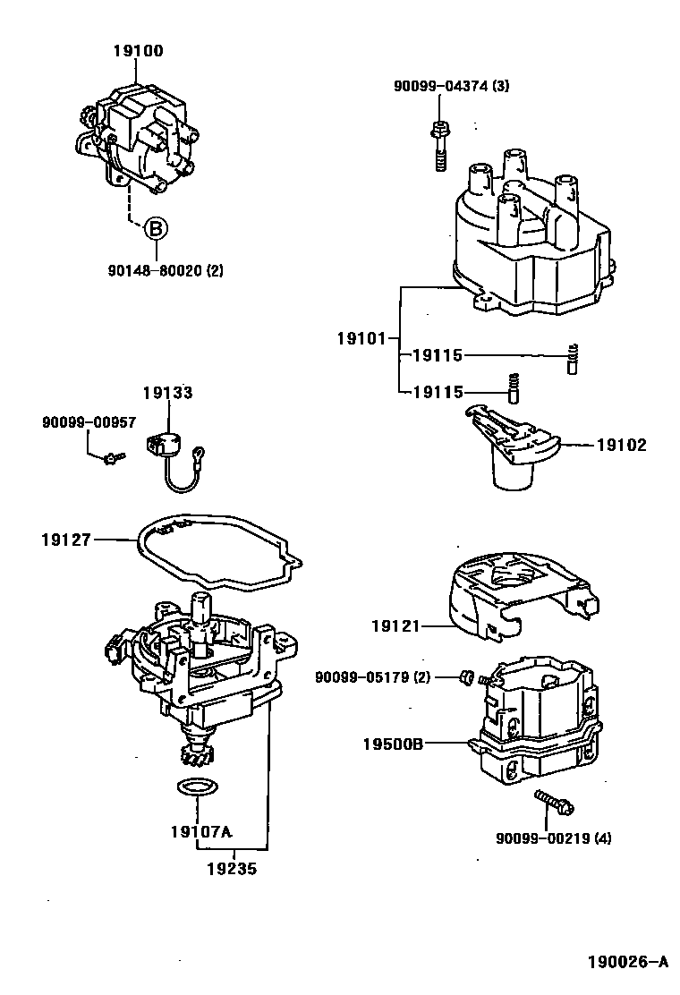 Toyota HILUX 分电器 EPC diagram — 190026A