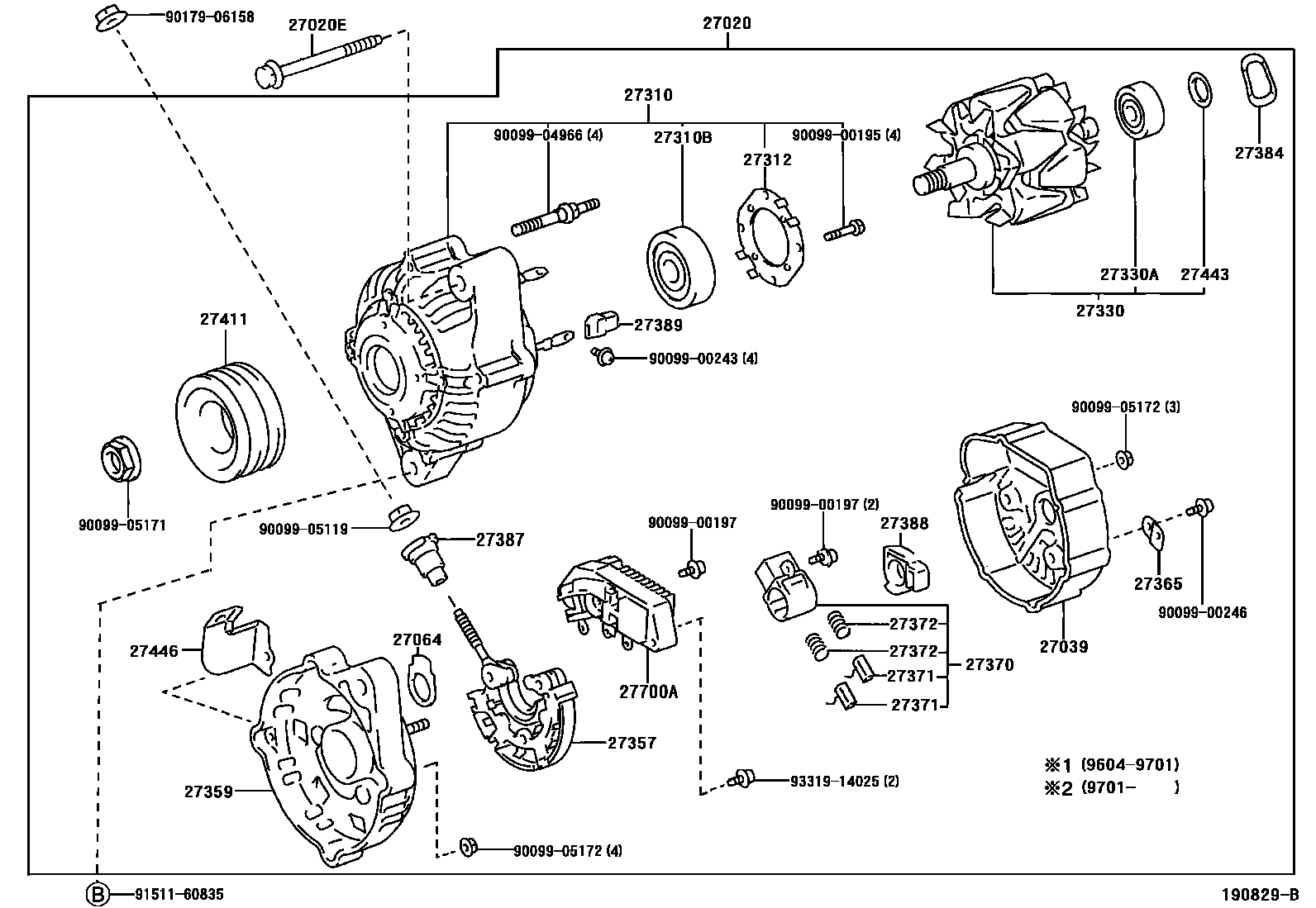 Toyota HILUX Alternator EPC diagram — 190829B