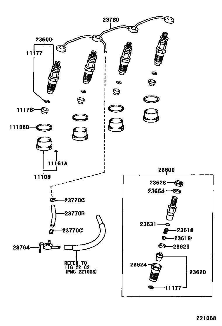 Toyota HILUX 喷油嘴 EPC diagram — 221068