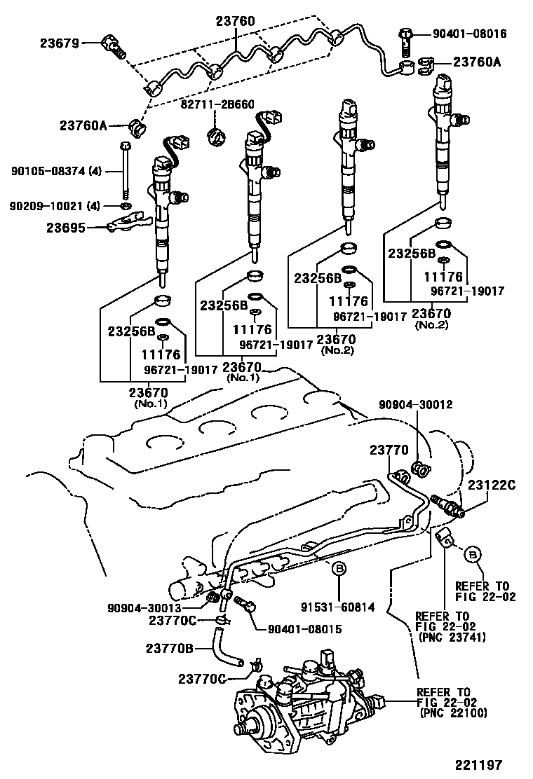 Toyota HILUX 喷油嘴 EPC diagram — 221197