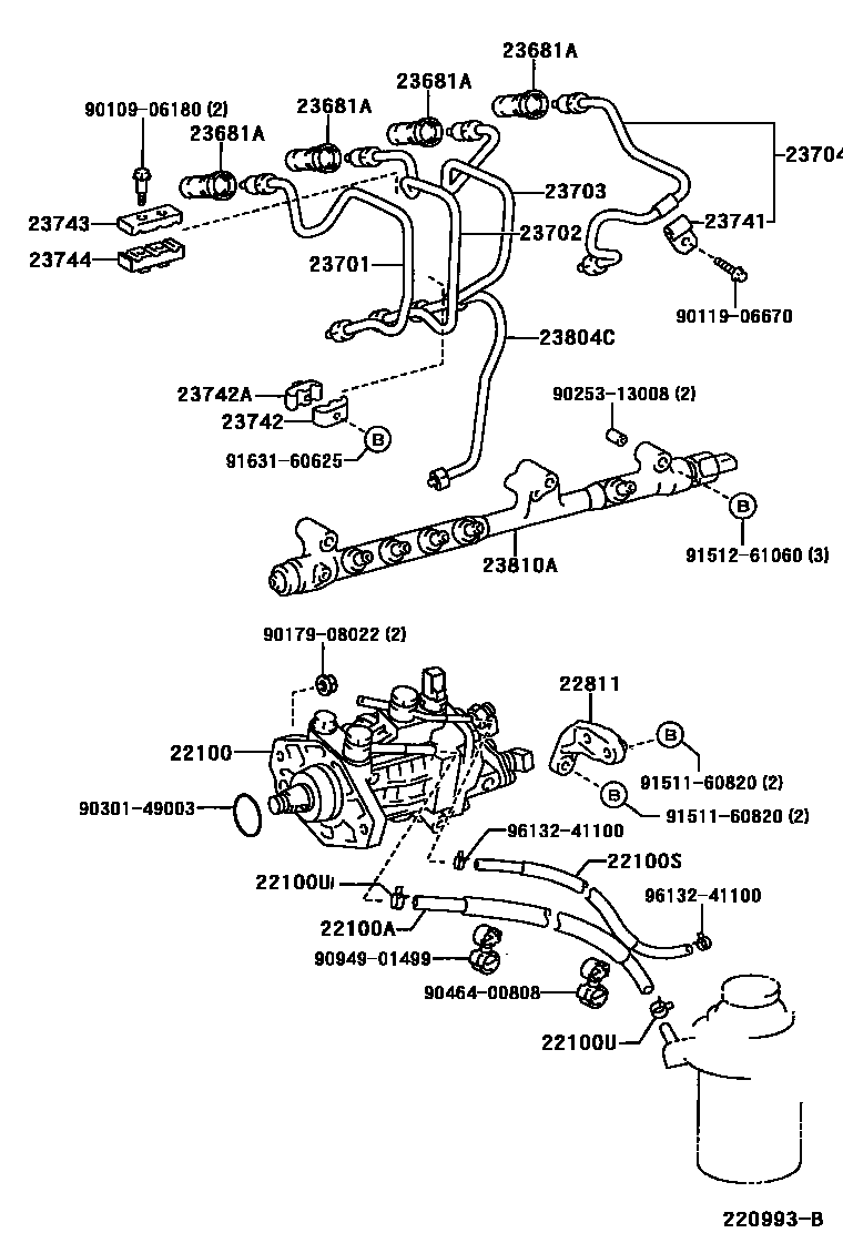 Toyota HILUX 喷油泵总成 EPC diagram — 220993B