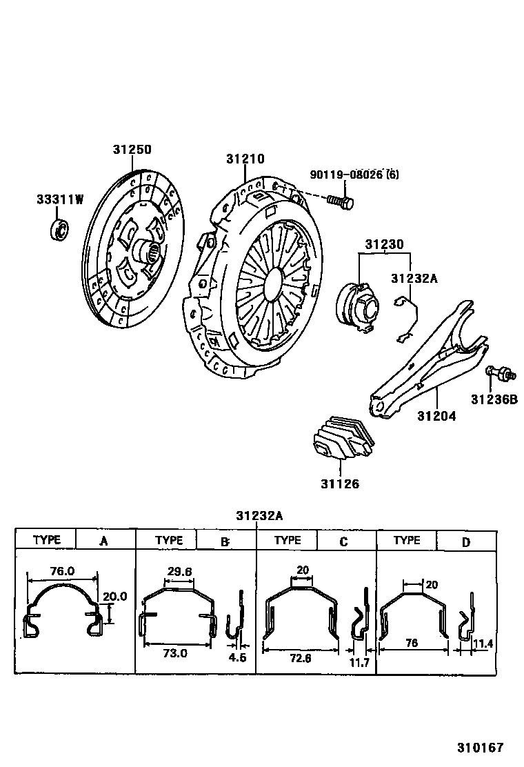 Toyota HILUX 离合器和分离叉 EPC diagram — 310167