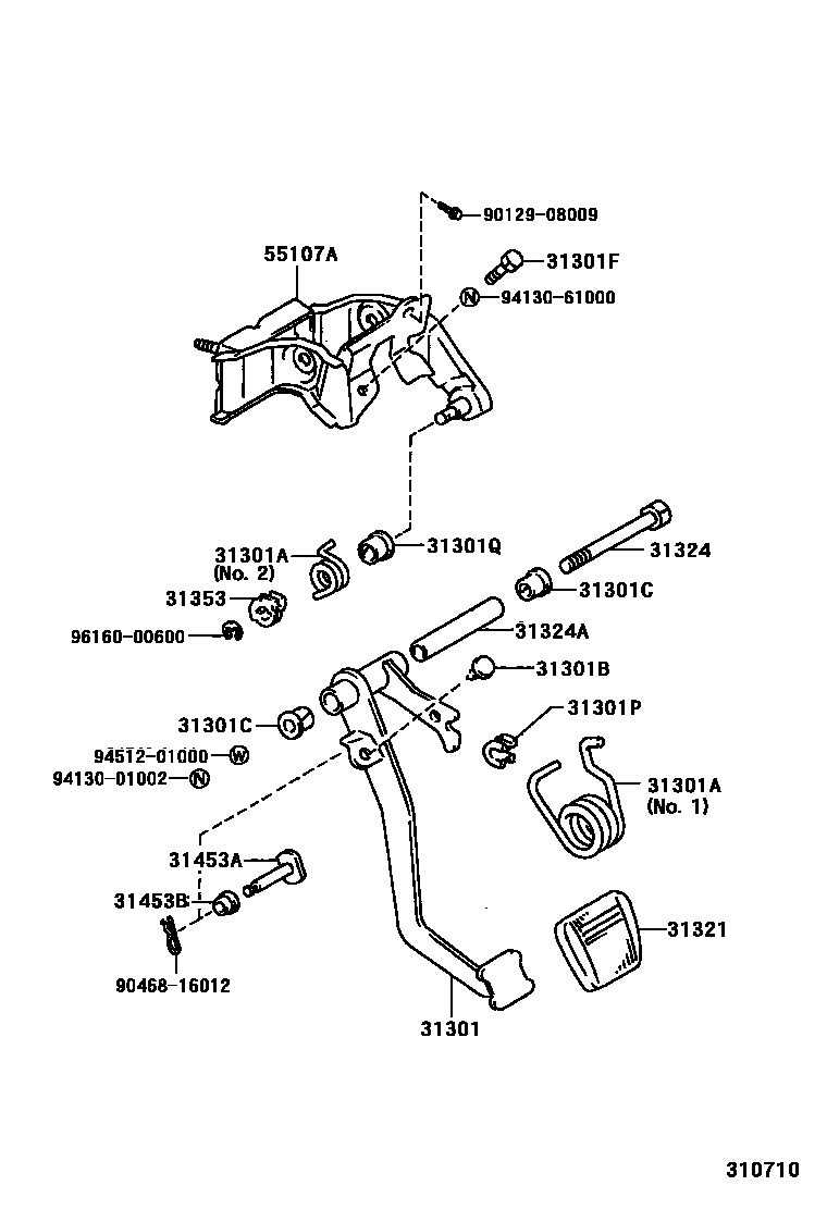 Toyota HILUX 离合器踏板和挠性软管 EPC diagram — 310710