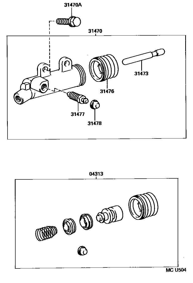 Toyota HILUX 离合器分离缸 EPC diagram — MCU504