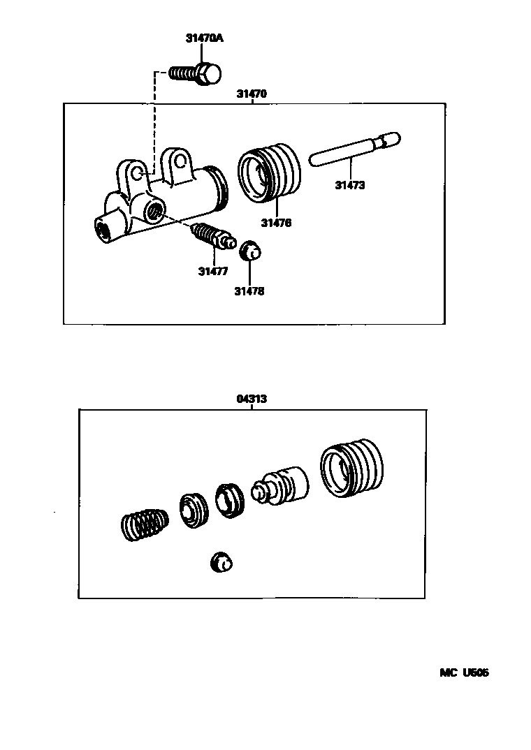 Toyota HILUX 离合器分离缸 EPC diagram — MCU505