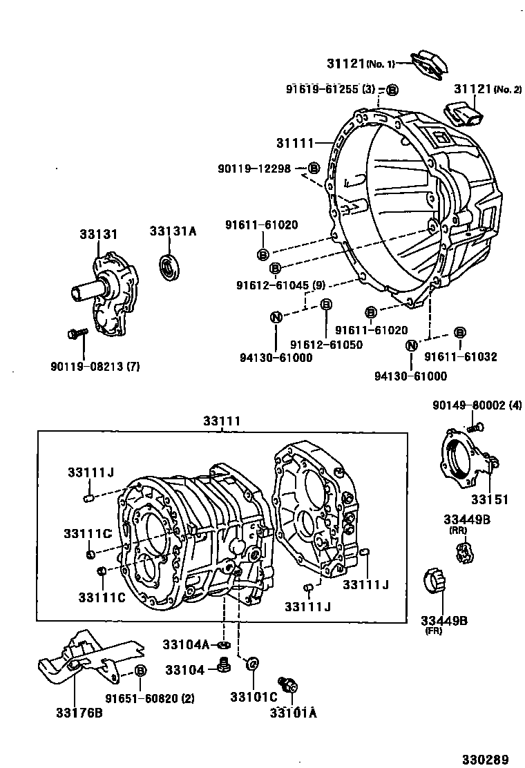 Toyota HILUX 离合器壳和变速器壳(MTM) EPC diagram — 330289