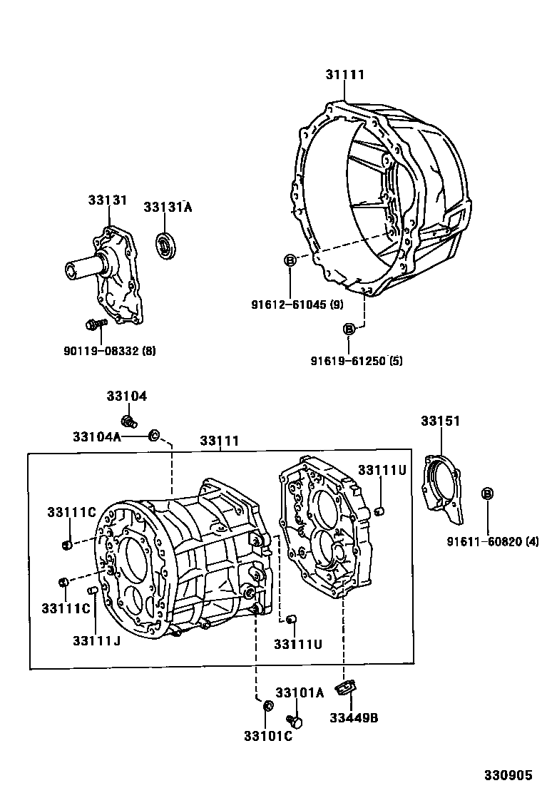 Toyota HILUX 离合器壳和变速器壳(MTM) EPC diagram — 330905