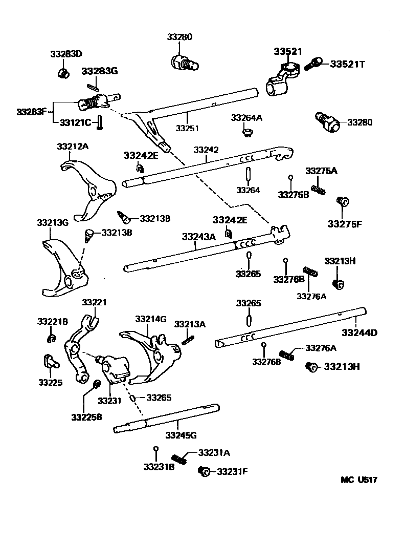 Toyota HILUX 换档拨叉和换档杆轴(MTM) EPC diagram — MCU517