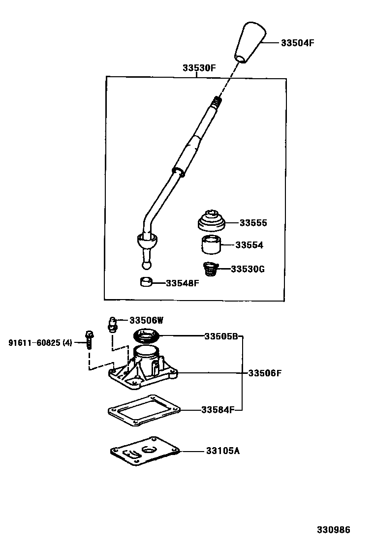 Toyota HILUX Shift Lever & Retainer EPC diagram — 330986