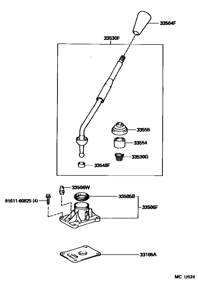 Toyota HILUX Shift Lever & Retainer EPC diagram — MCU524