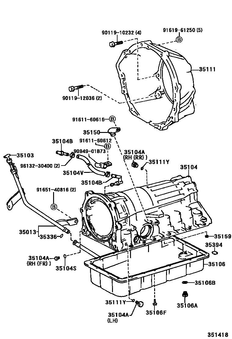 Toyota HILUX 变速器壳和油底壳(ATM) EPC diagram — 351418