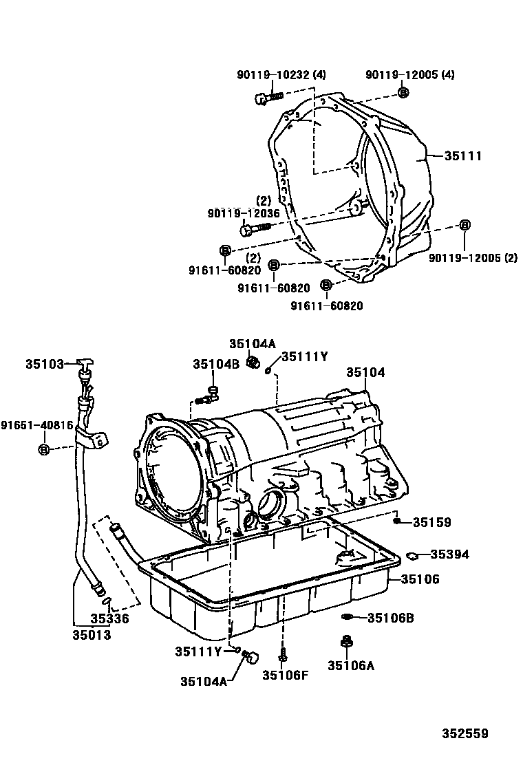 Toyota HILUX 变速器壳和油底壳(ATM) EPC diagram — 352559