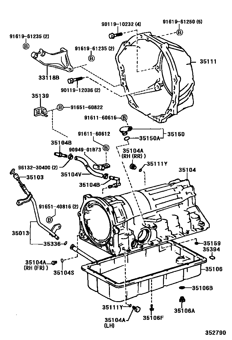 Toyota HILUX 变速器壳和油底壳(ATM) EPC diagram — 352790