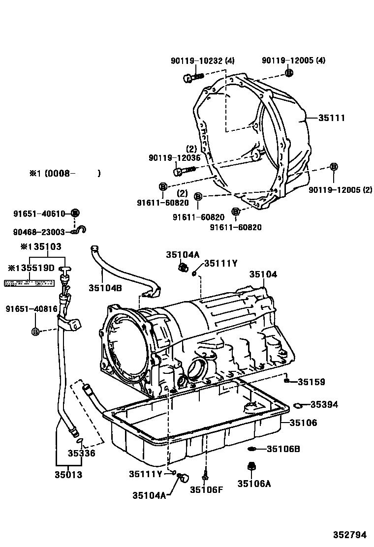 Toyota HILUX 变速器壳和油底壳(ATM) EPC diagram — 352794