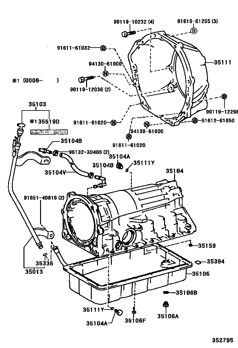 Toyota HILUX 变速器壳和油底壳(ATM) EPC diagram — 352795