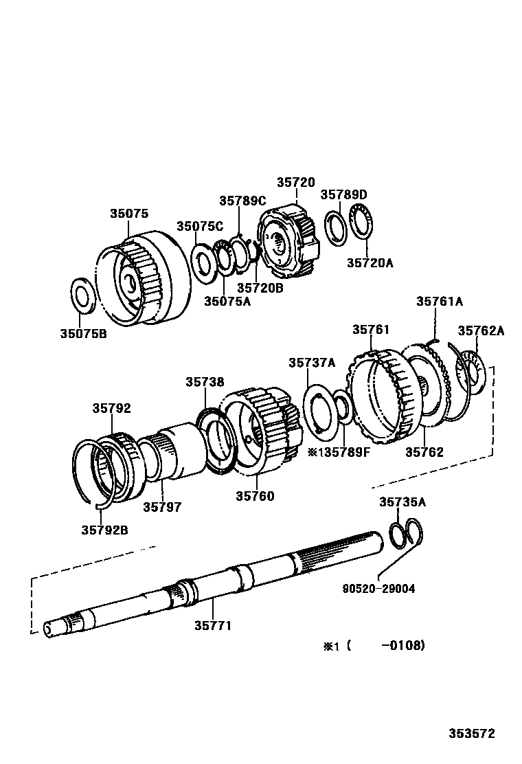 Toyota HILUX 行星齿轮、倒档活塞和中间轴齿轮(ATM) EPC diagram — 353572