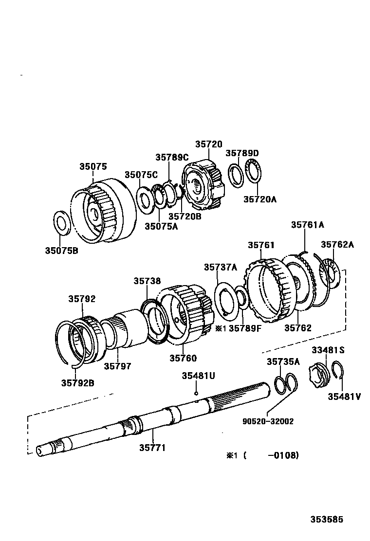 Toyota HILUX 行星齿轮、倒档活塞和中间轴齿轮(ATM) EPC diagram — 353585