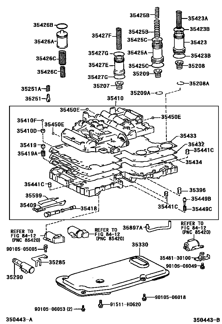 Toyota HILUX 阀体和滤油网(ATM) EPC diagram — 350443B