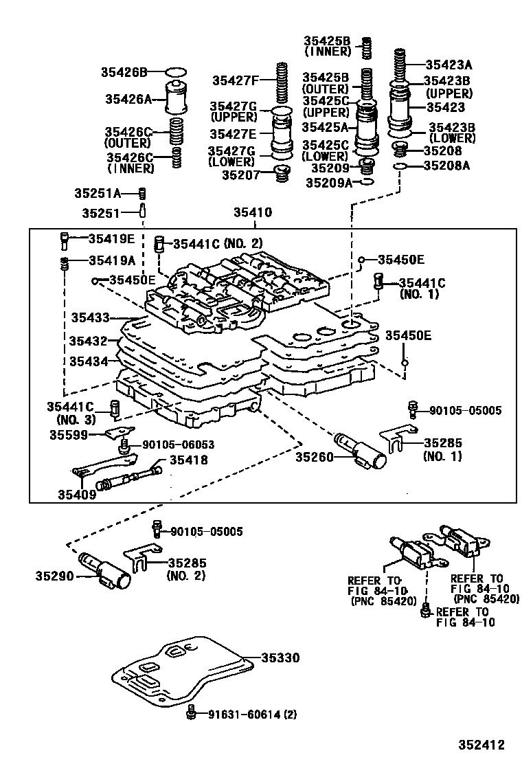 Toyota HILUX 阀体和滤油网(ATM) EPC diagram — 352412A