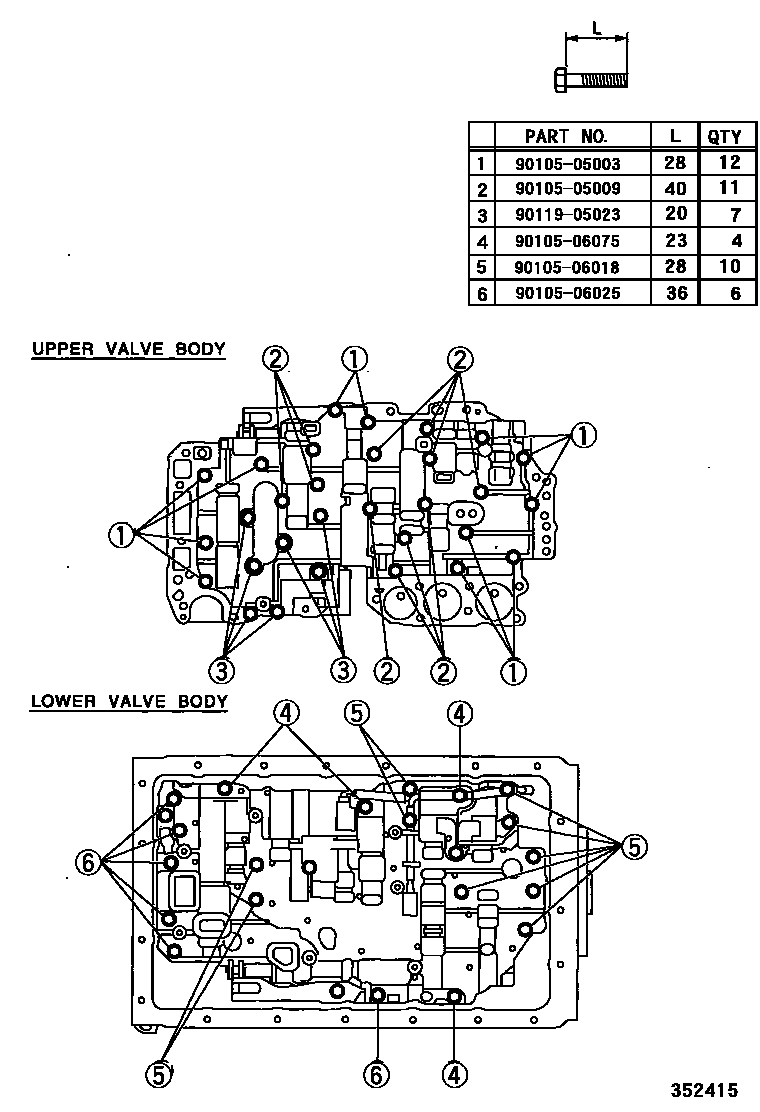 Toyota HILUX 阀体和滤油网(ATM) EPC diagram — 352415