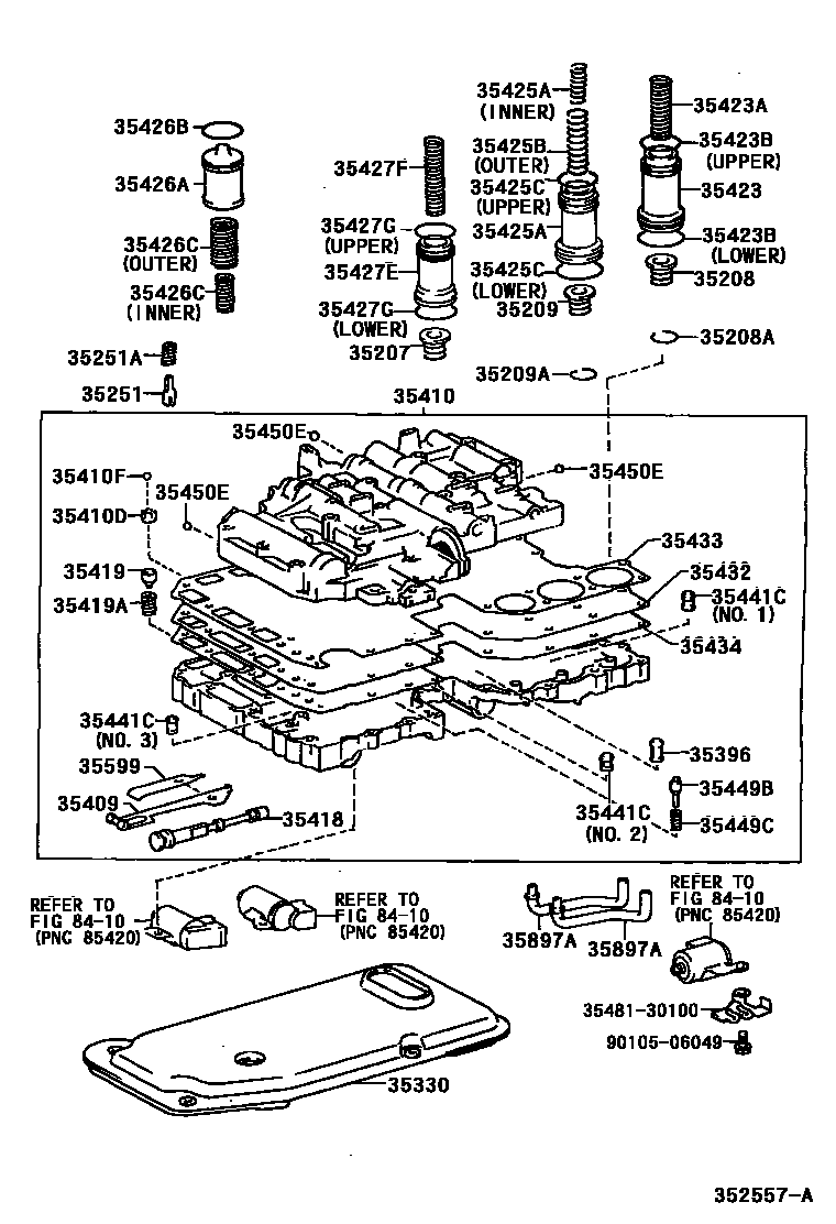 Toyota HILUX 阀体和滤油网(ATM) EPC diagram — 352557A