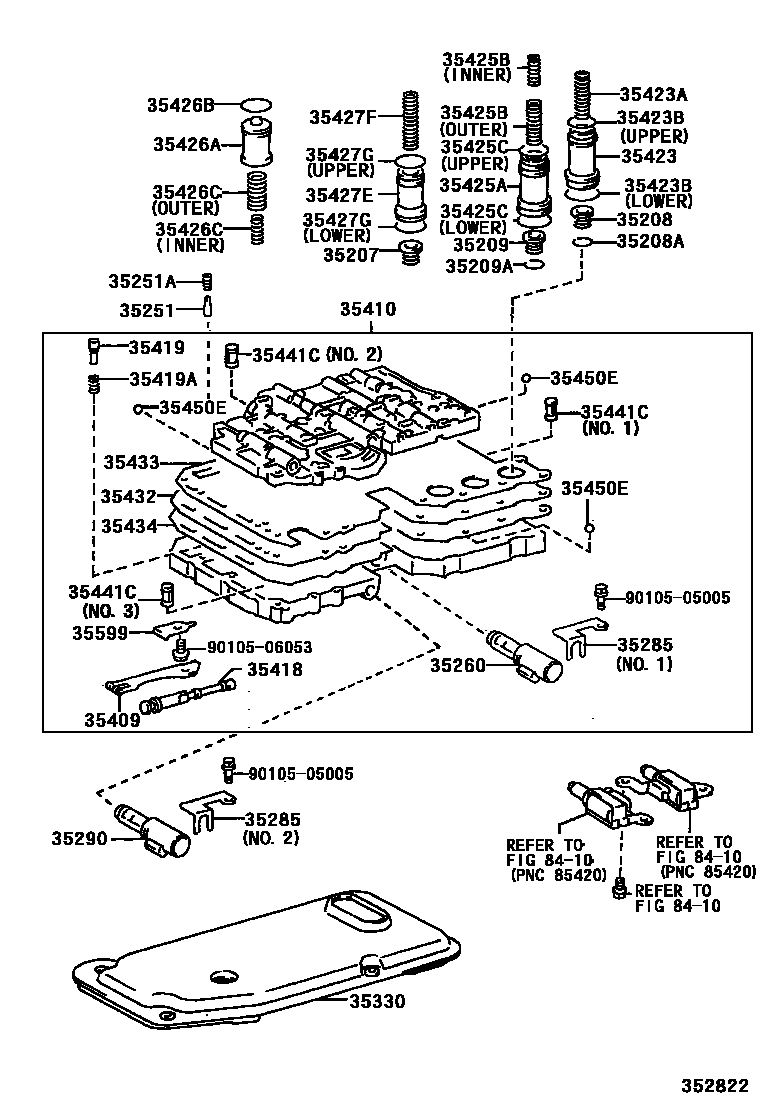 Toyota HILUX 阀体和滤油网(ATM) EPC diagram — 352822