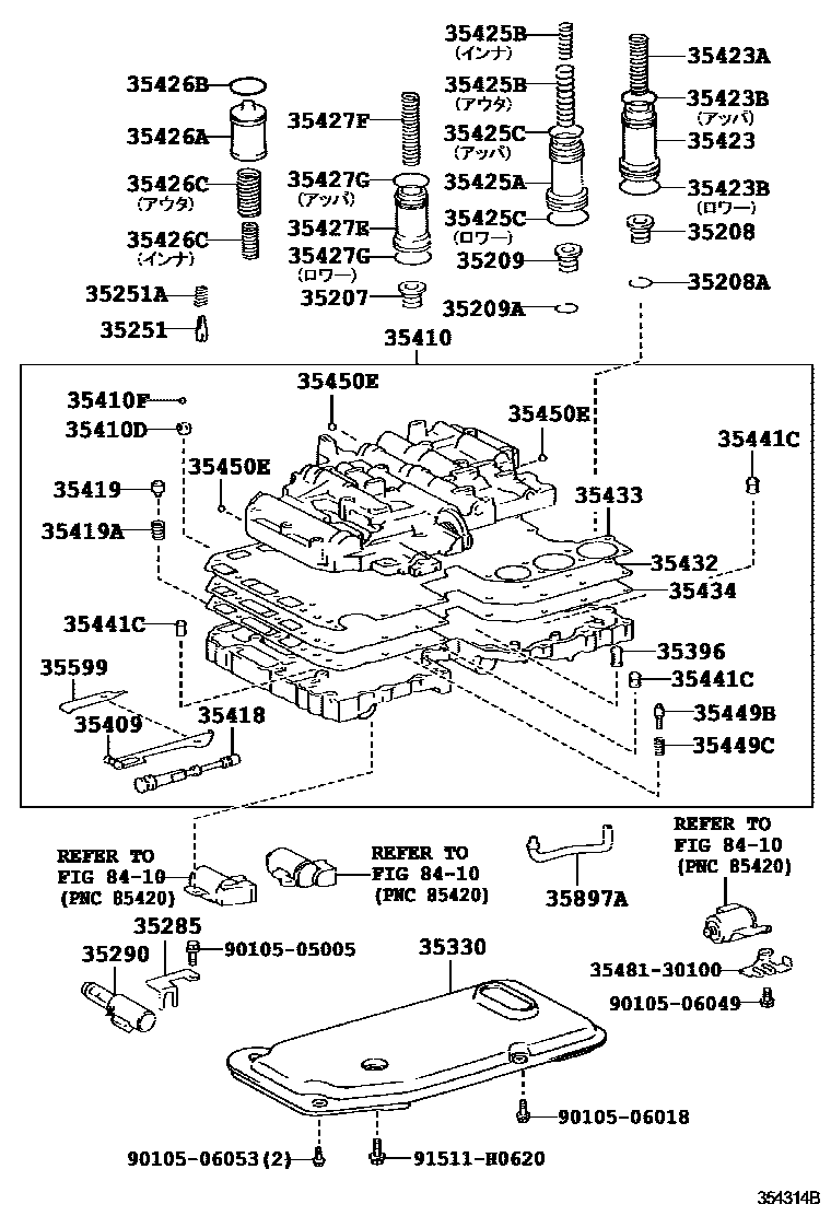 Toyota HILUX 阀体和滤油网(ATM) EPC diagram — 354314B