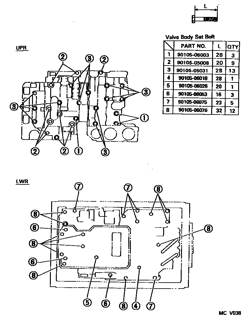 Toyota HILUX 阀体和滤油网(ATM) EPC diagram — MCV038
