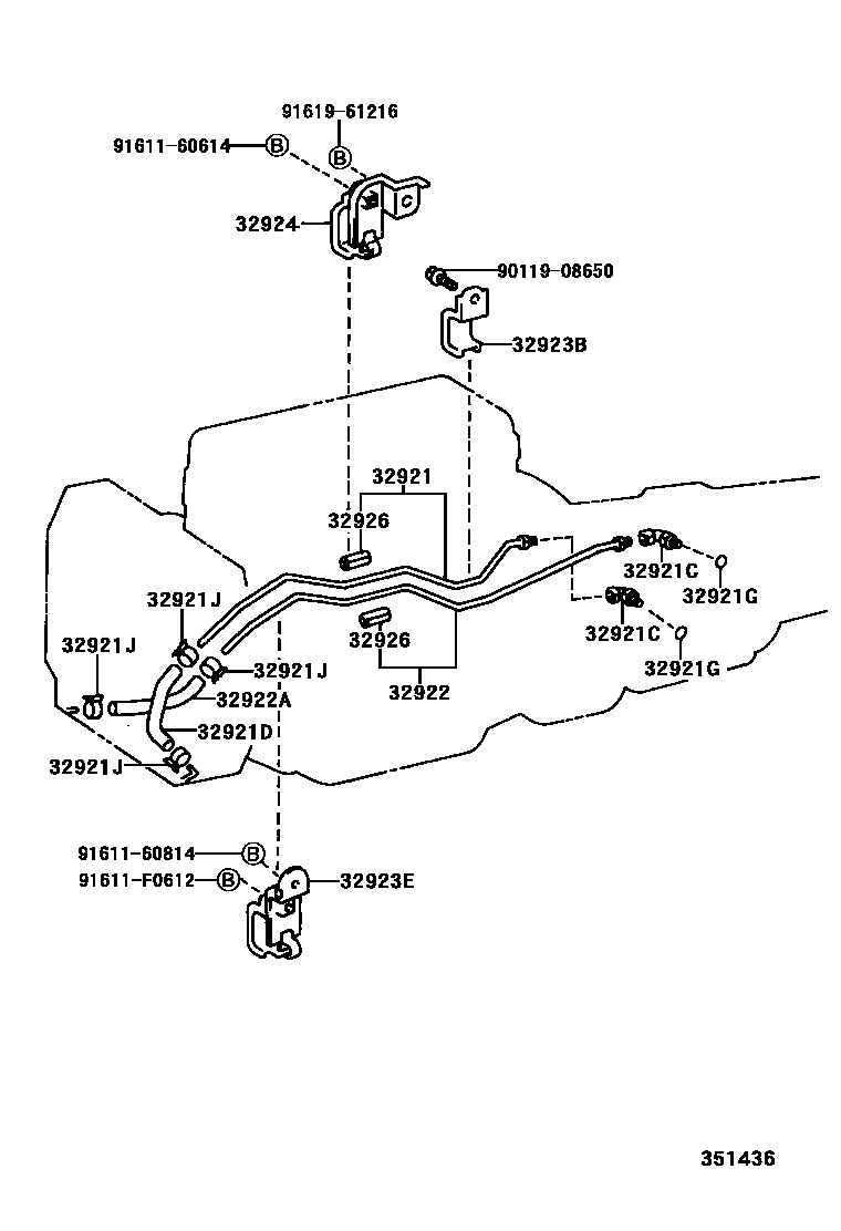 Toyota HILUX 变速器油冷却器和配管(ATM) EPC diagram — 351436