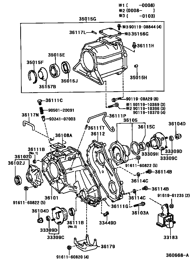 Toyota HILUX Transfer Case & Extension Housing EPC diagram — 360668A