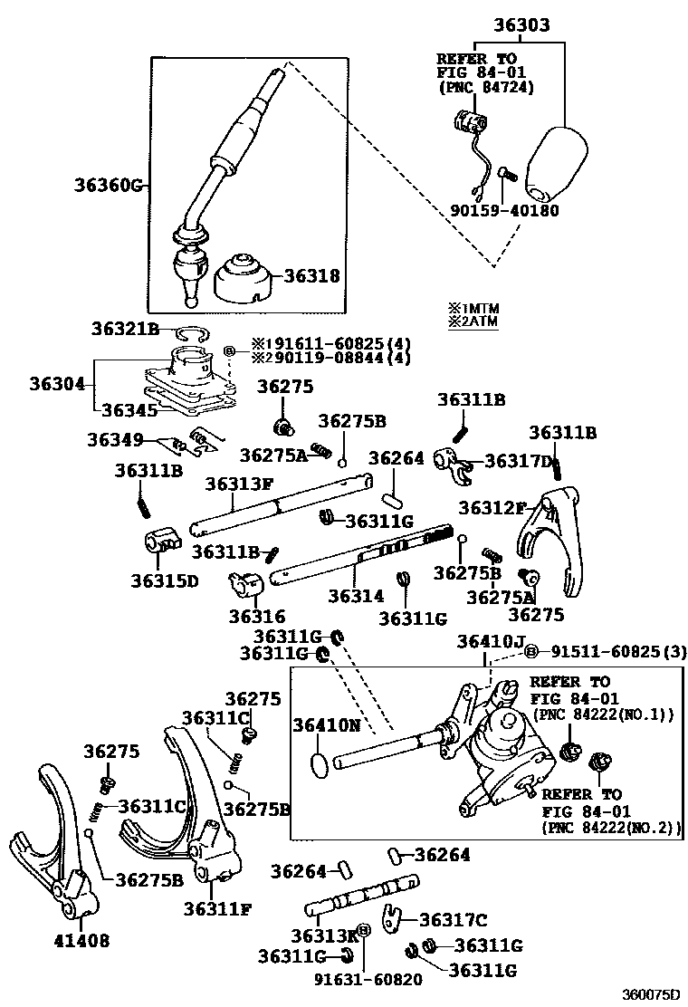 Toyota HILUX Transfer Lever & Shift Fork Shaft EPC diagram — 360075D
