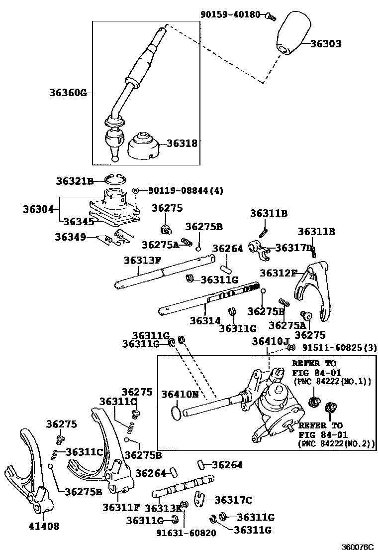 Toyota HILUX Transfer Lever & Shift Fork Shaft EPC diagram — 360076C