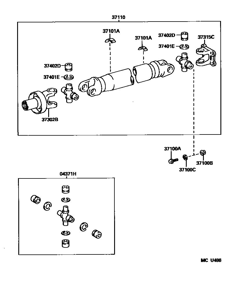 Toyota HILUX Propeller Shaft & Universal Joint EPC diagram — MCU486