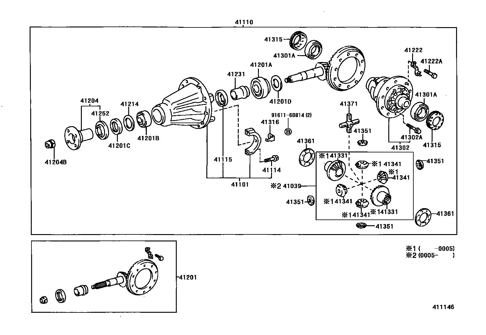 Toyota HILUX 后桥壳和差速器 EPC diagram — 411146