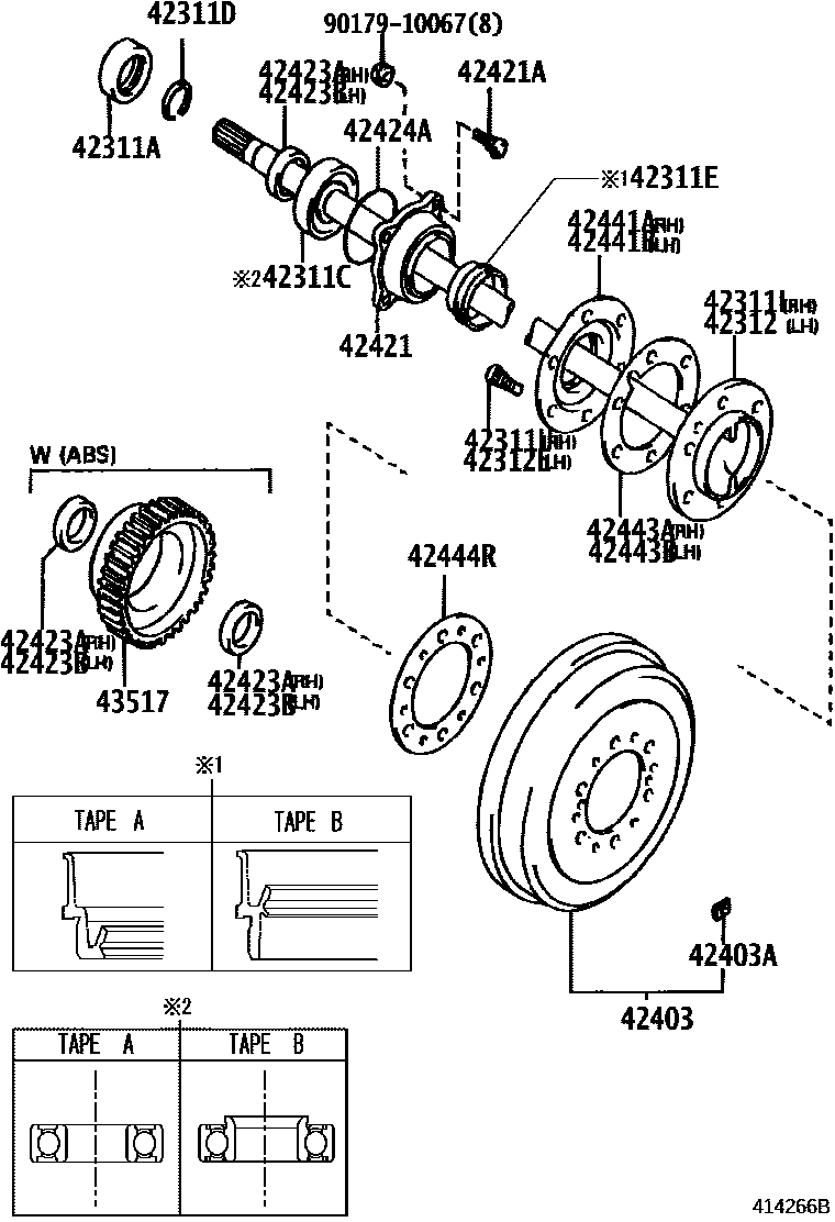 Toyota HILUX 后桥半轴和后桥轮毂 EPC diagram — 414266B