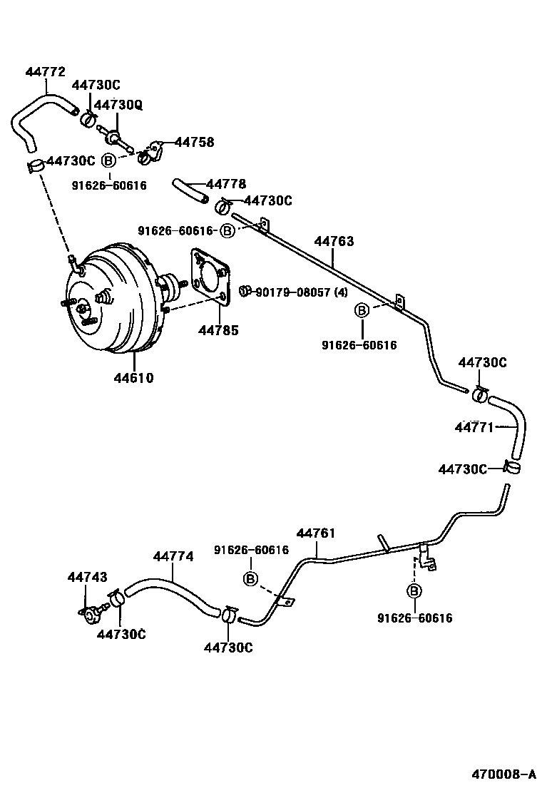 Toyota HILUX 制动助力器和真空管 EPC diagram — 470008A