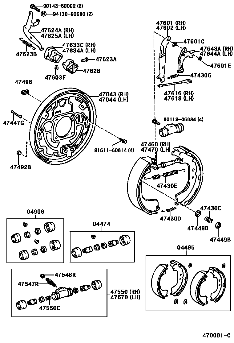 Toyota HILUX 后鼓式制动器分泵和底板 EPC diagram — 470001C