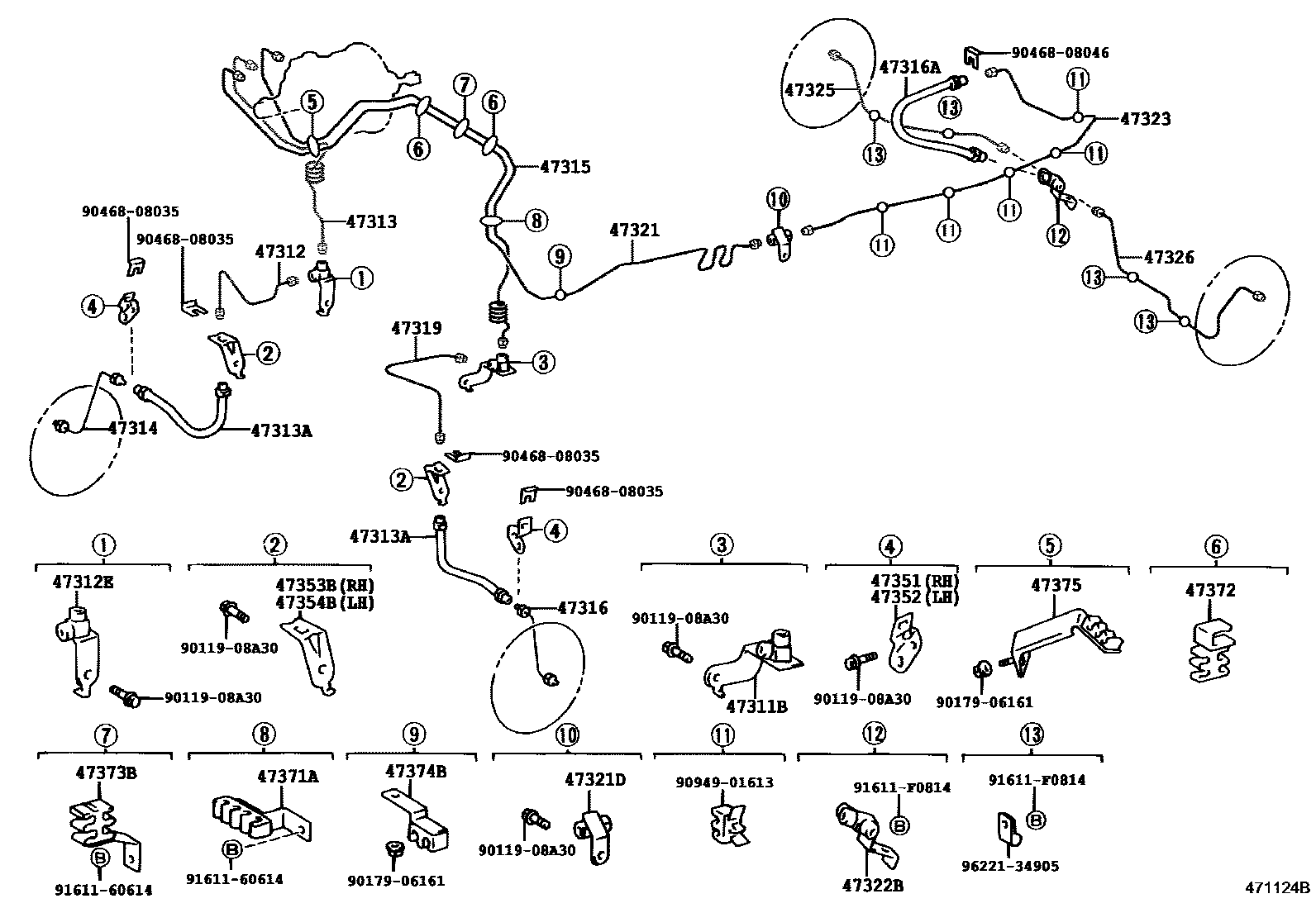 Toyota HILUX 制动配管和卡箍 EPC diagram — 471124B