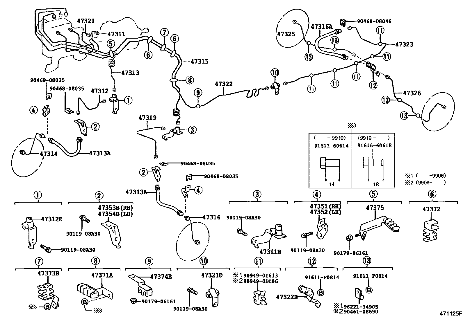Toyota HILUX 制动配管和卡箍 EPC diagram — 471125F