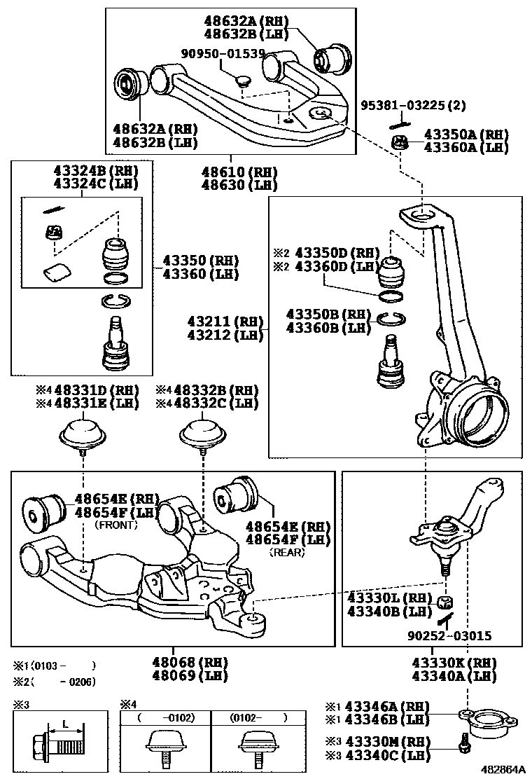 Toyota HILUX 前桥控制臂和转向节 EPC diagram — 482864A