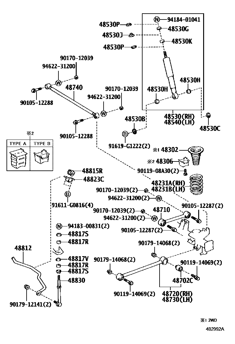 Toyota HILUX Rear Spring & Shock Absorber EPC diagram — 482992A
