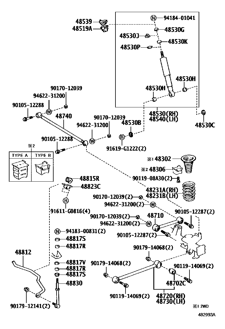 Toyota HILUX Rear Spring & Shock Absorber EPC diagram — 482993A