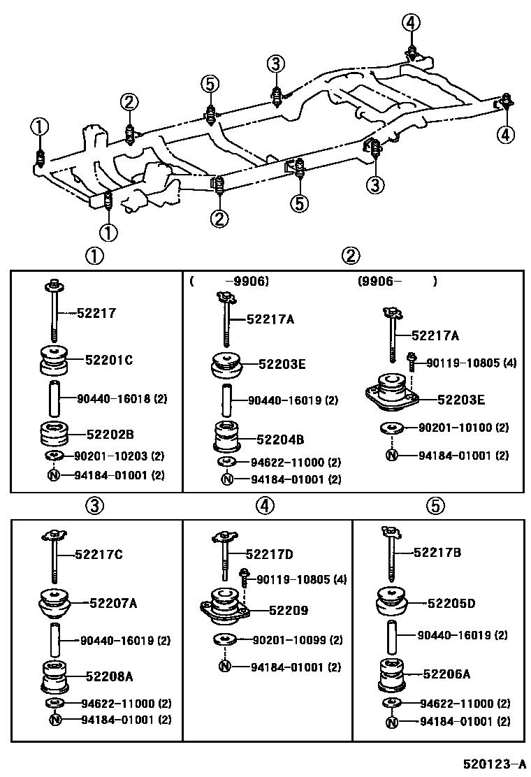 Toyota HILUX 驾驶室悬置和车身悬置 EPC diagram — 520123A