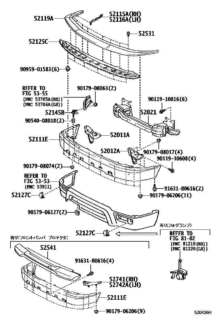 Toyota HILUX 前保险杠及附件 EPC diagram — 520426H